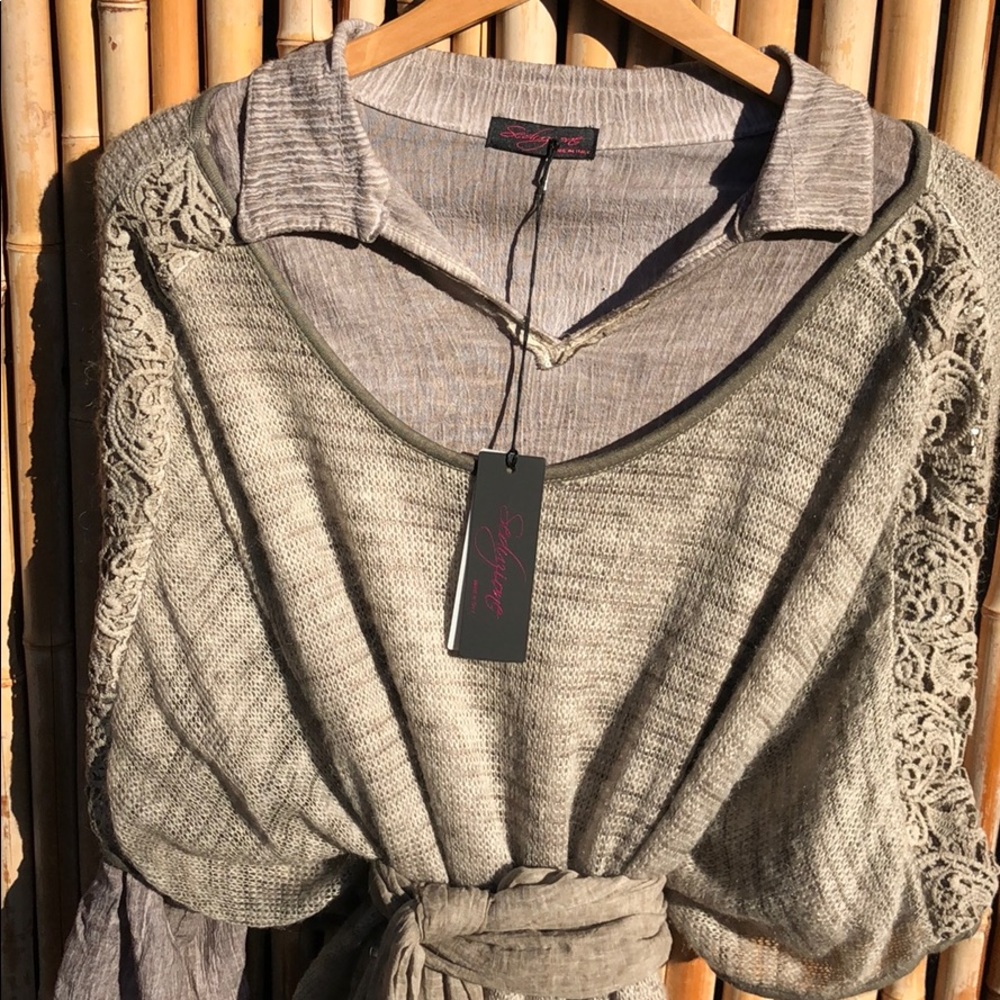 🌸NEW YEAR SALE🌸 NEW 3pc Taupe Lace Soft Mohair Wool Blend Sweater Set OS - Picture 3 of 8